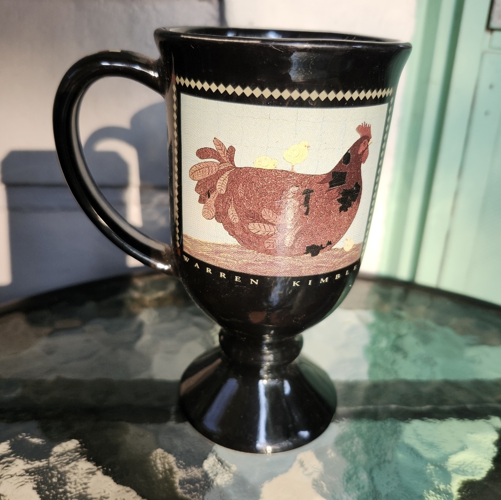 Vintage Warren Kimble Hen & Chicks Pedestal Mug American Folk Art by Enesco